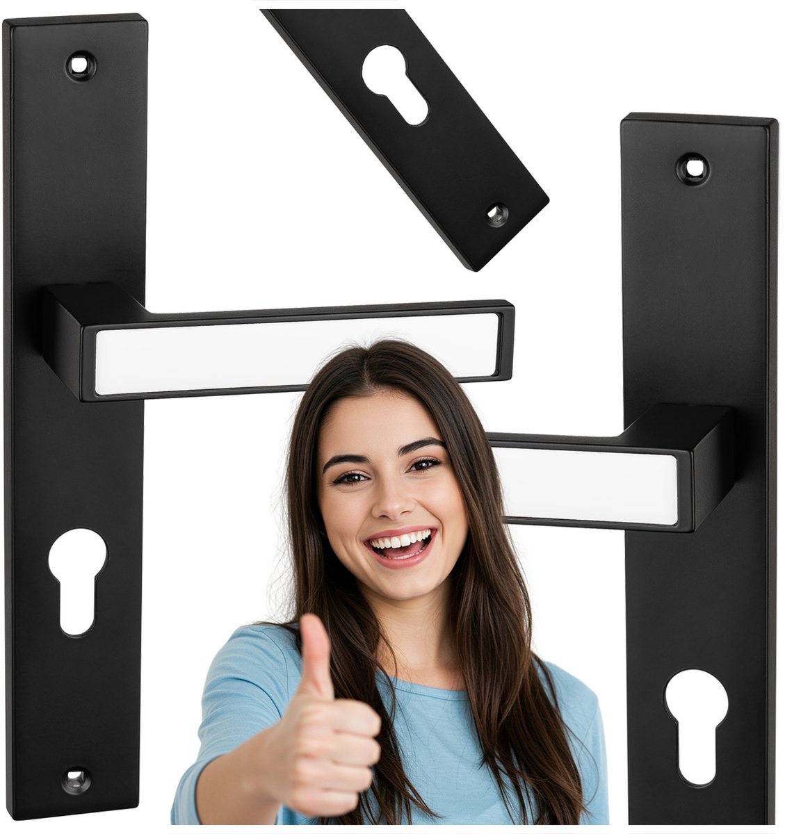 Zwarte aluminium deurklink MODENA S1, lang schild 72mm