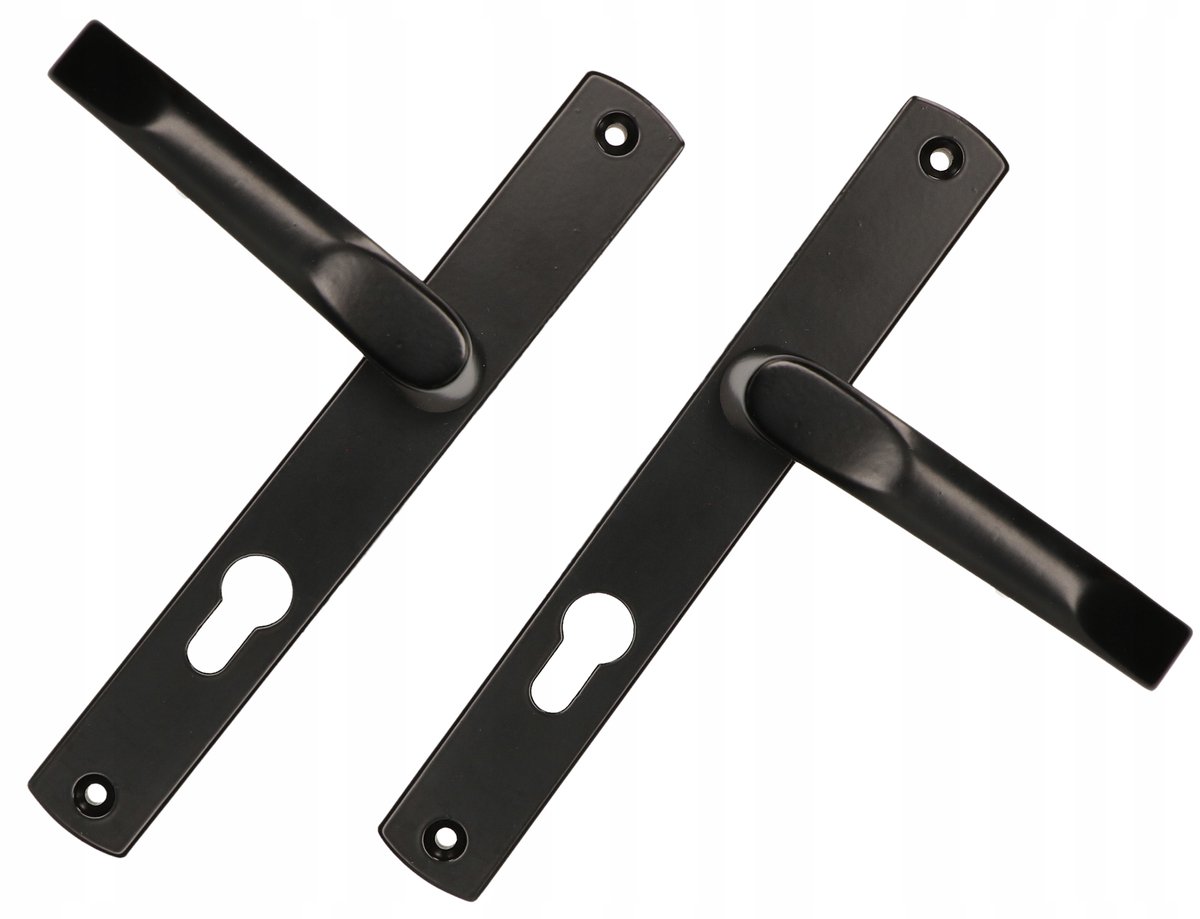 Zwarte Deurklink met Lang Schild voor Cilinder, 72mm