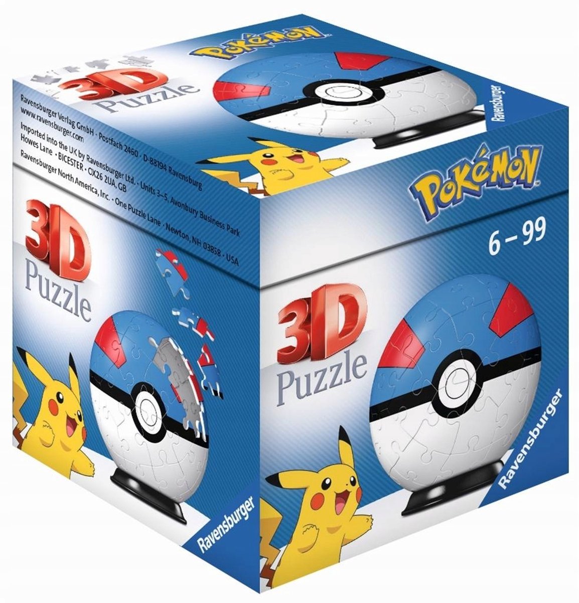 Ravensburger 3D Pokémon Puzzel Bal Blauw - 54 Stukjes