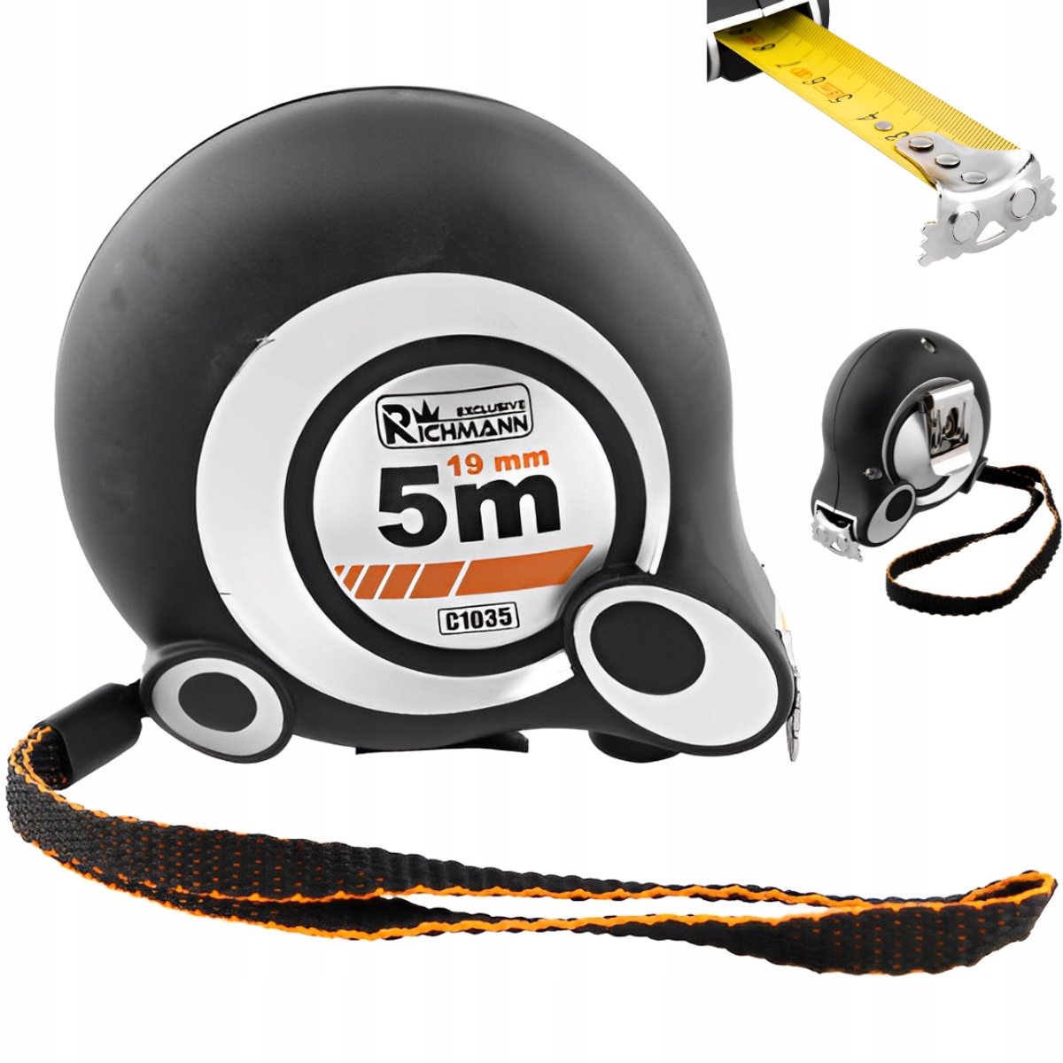 Rolbandmaat 5m/19mm met Auto-Stop, Rubberen Grip
