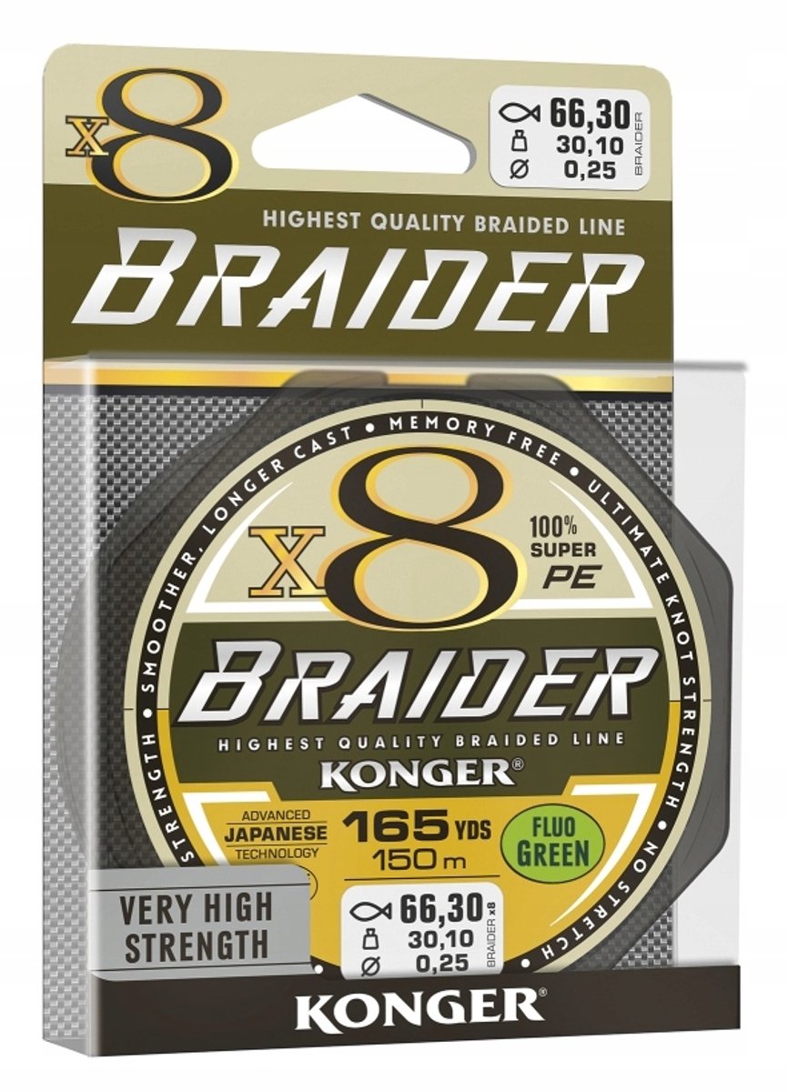Konger Braider X8 Vislijn 0.16mm 150m Fluo - Hoge Kwaliteit