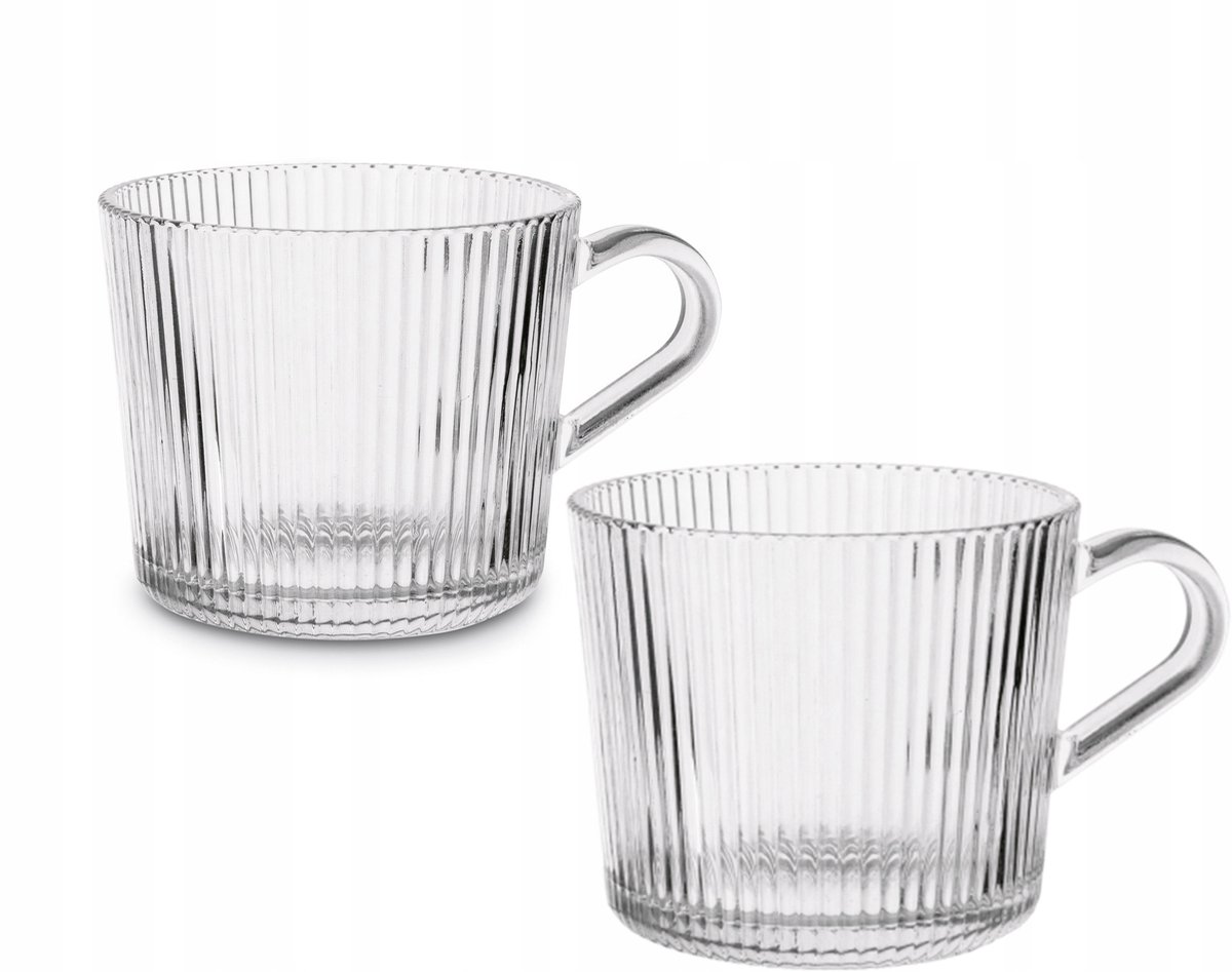 2x Glazen Mokken 400ml - Gestreept voor Koffie, Thee & Desserts