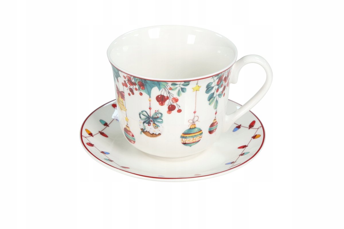 Livello Jumbo Porseleinen Mok 400ml met Schotel - Kerst Bommen