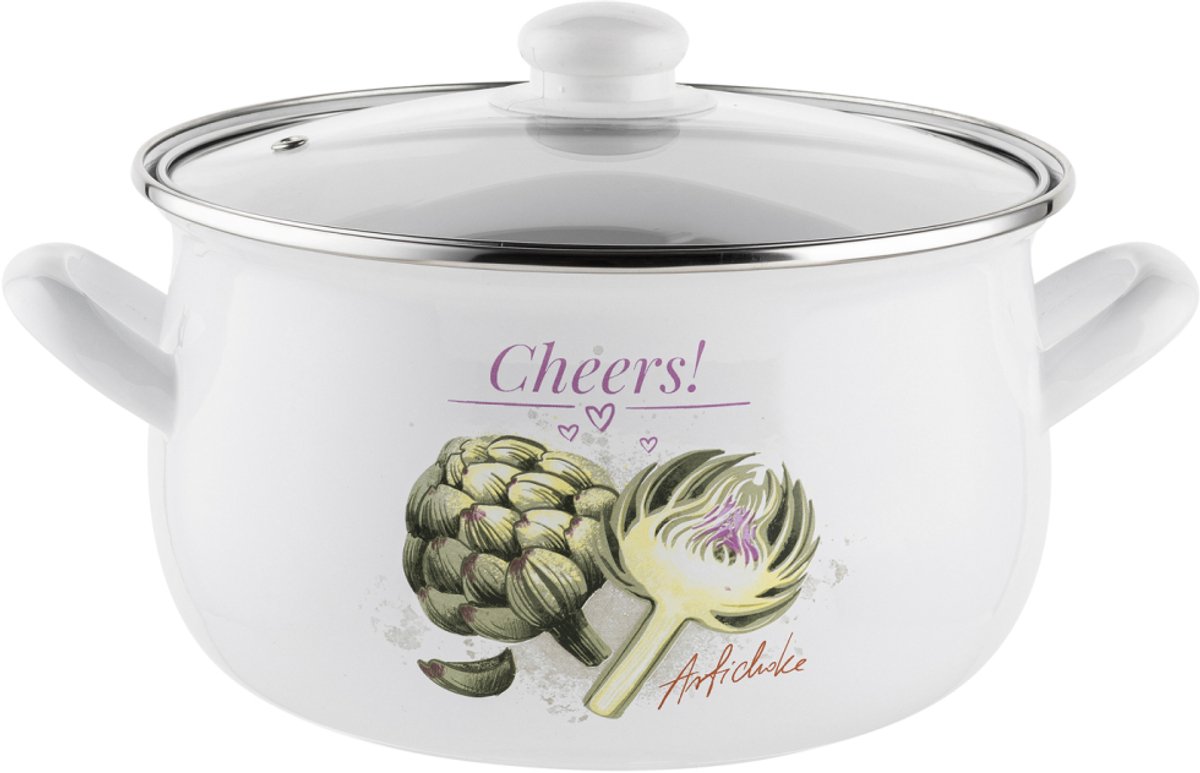 Emalia Pleszew Arti Emaille Pan met Deksel - 2L - Wit