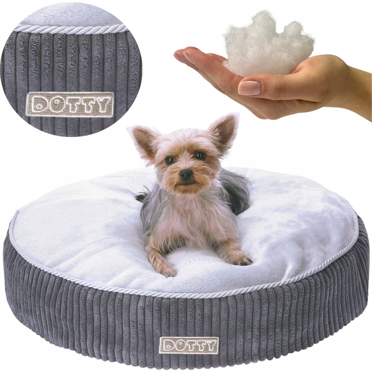 DOTTY Ronde Hondenkussen Puf - Zacht Pluche Legbed - Maat M - Grijs