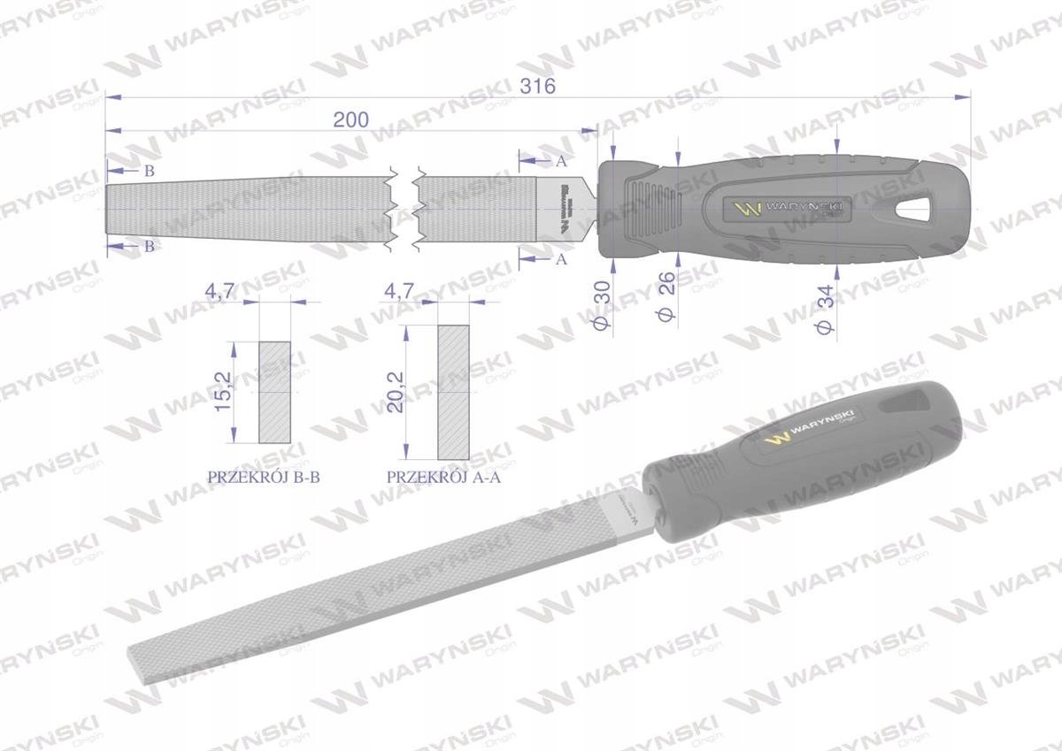 Waryński Platte Vijl 200mm - Professioneel Handgereedschap