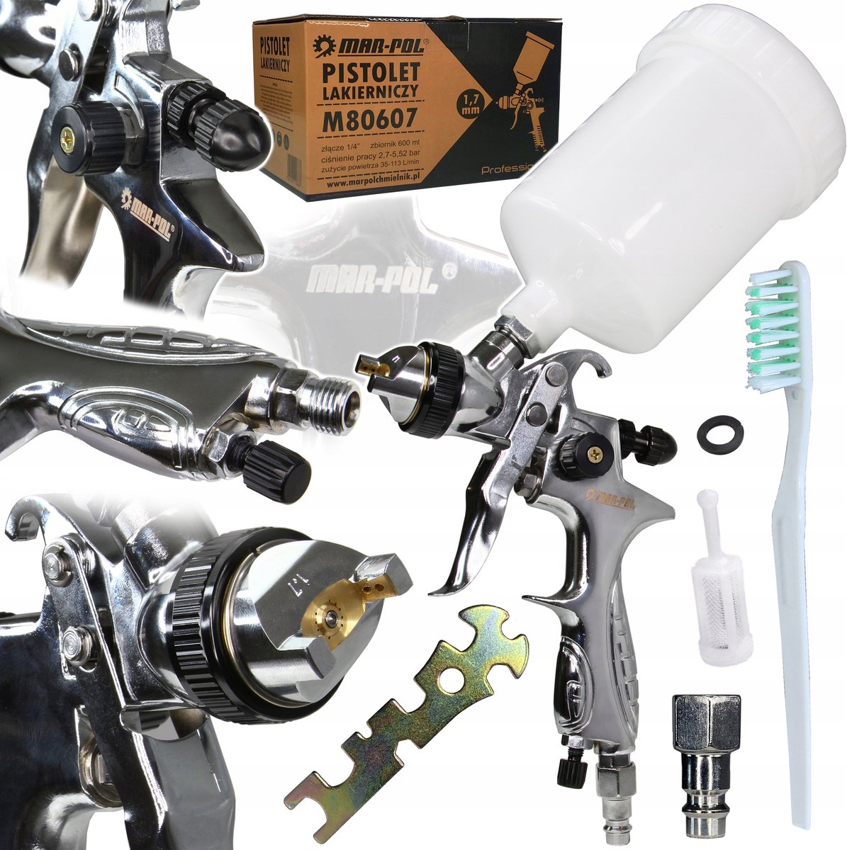 HVLP Verfspuitpistool 1.7mm met 600ml Tank