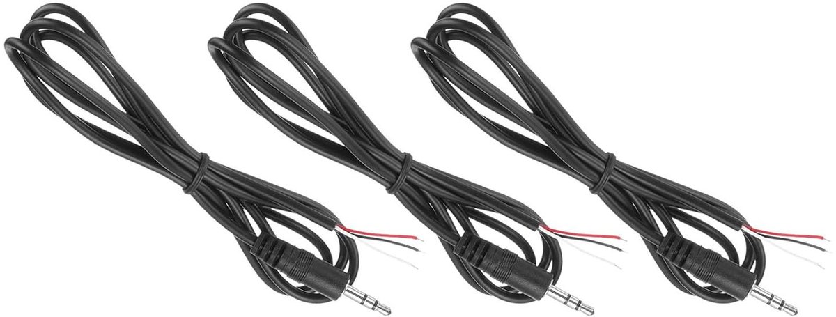 3 stuks stereo audiokabel met 3,5 mm jack plug - 3 pole - 1 m - voor hoofdtelefoon en oortelefoons