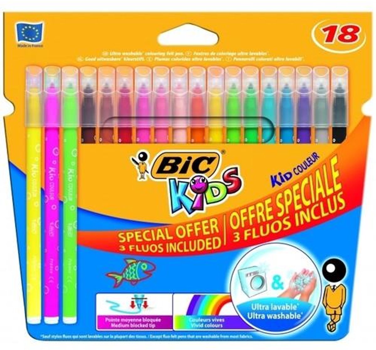 BIC Kids Couleur Fluo marker - 18 levendige kleuren