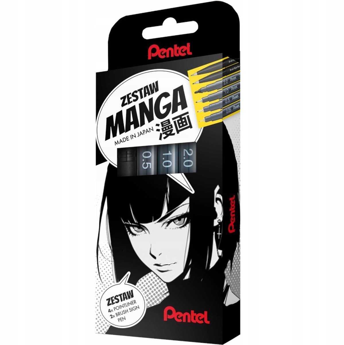 Pentel Manga tekenset: 4 fineliners en 2 penseelpennen