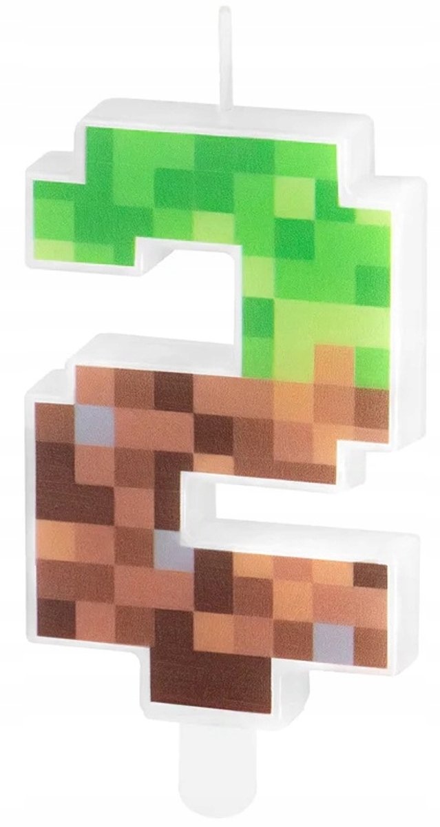 Pixel Kaars Cijfer 2 - Minecraft Thema Verjaardagstaart Decoratie