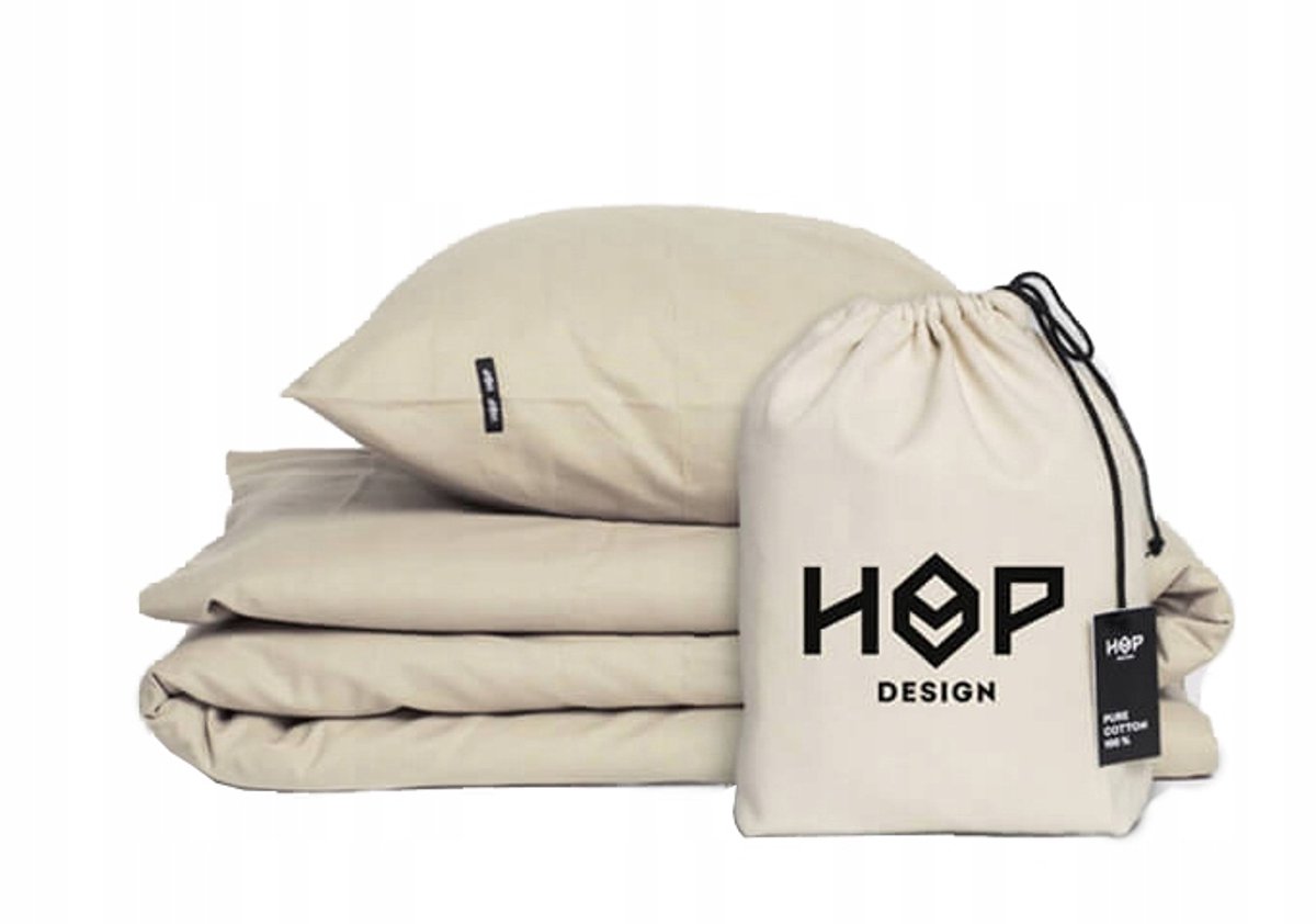 HOP DESIGN Katoenen Dekbedovertrek 140x200cm + Kussensloop 50x60cm - Beige