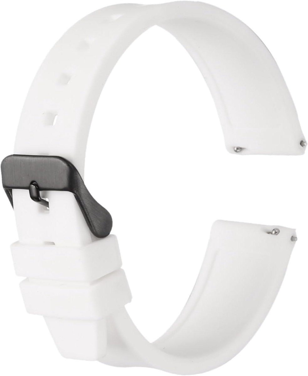 Siliconen horlogebandje 18mm flexibel zacht rubber snelwissel wit met zwarte sluiting.