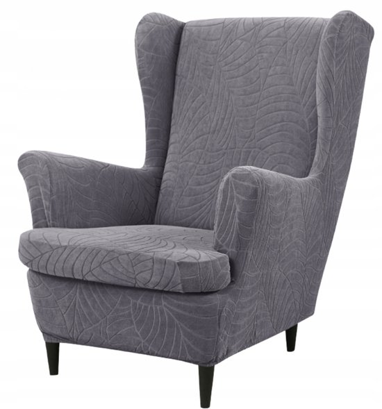 Hoes voor fauteuil, dik jacquard, elastisch, grijs met bladeren