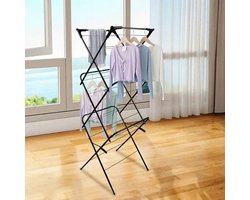 Inklapbaar Droogrek met 3 Niveaus – Stevig, Ruimtebesparend & Modern Design – 137 cm Hoog – Zwart