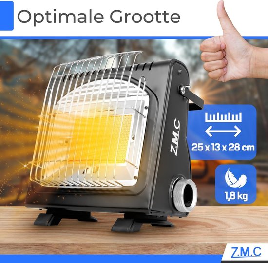 Z.M.C 2-in-1 draagbare gaskachel en gasfornuis + 8 gaspatronen 227 g, campingkachel 1,7 kW, perfecte warmtebron zonder stroom, gaskachel voor buiten, terrassen, mobiele terrasverwarming met piëzo-ontsteking van Merkloos — afbeelding 2