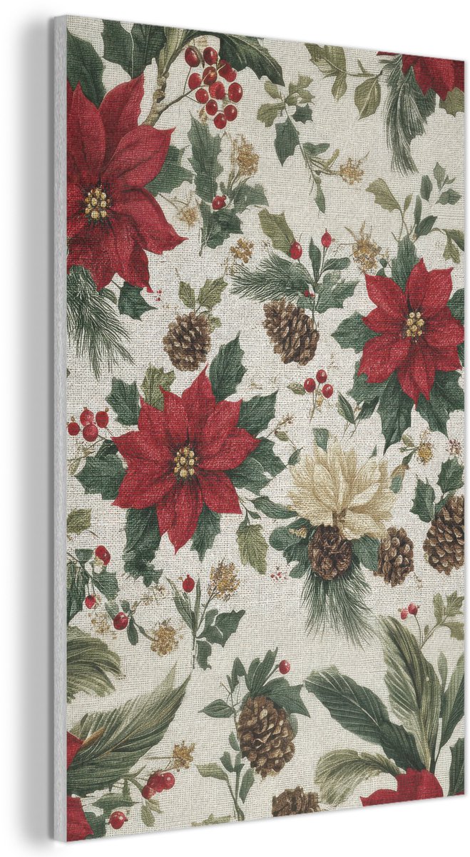 Akoestisch wandpaneel 40x60 cm - Vilt schilderij Feestelijk - Textielpatroon - Kerstbloemen - Kleurrijk - Akoestische panelen - Geluidsdempende wanddecoratie - Geluidsisolatie woonkamer - Muurdecoratie geluidspanelen