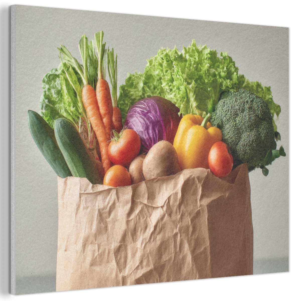 Akoestisch wandpaneel 70x50 cm - Vilt schilderij Papieren - Boodschappen - Groente - Kleurrijk - Akoestische panelen - Geluidsdempende wanddecoratie - Geluidsisolatie woonkamer - Muurdecoratie geluidspanelen