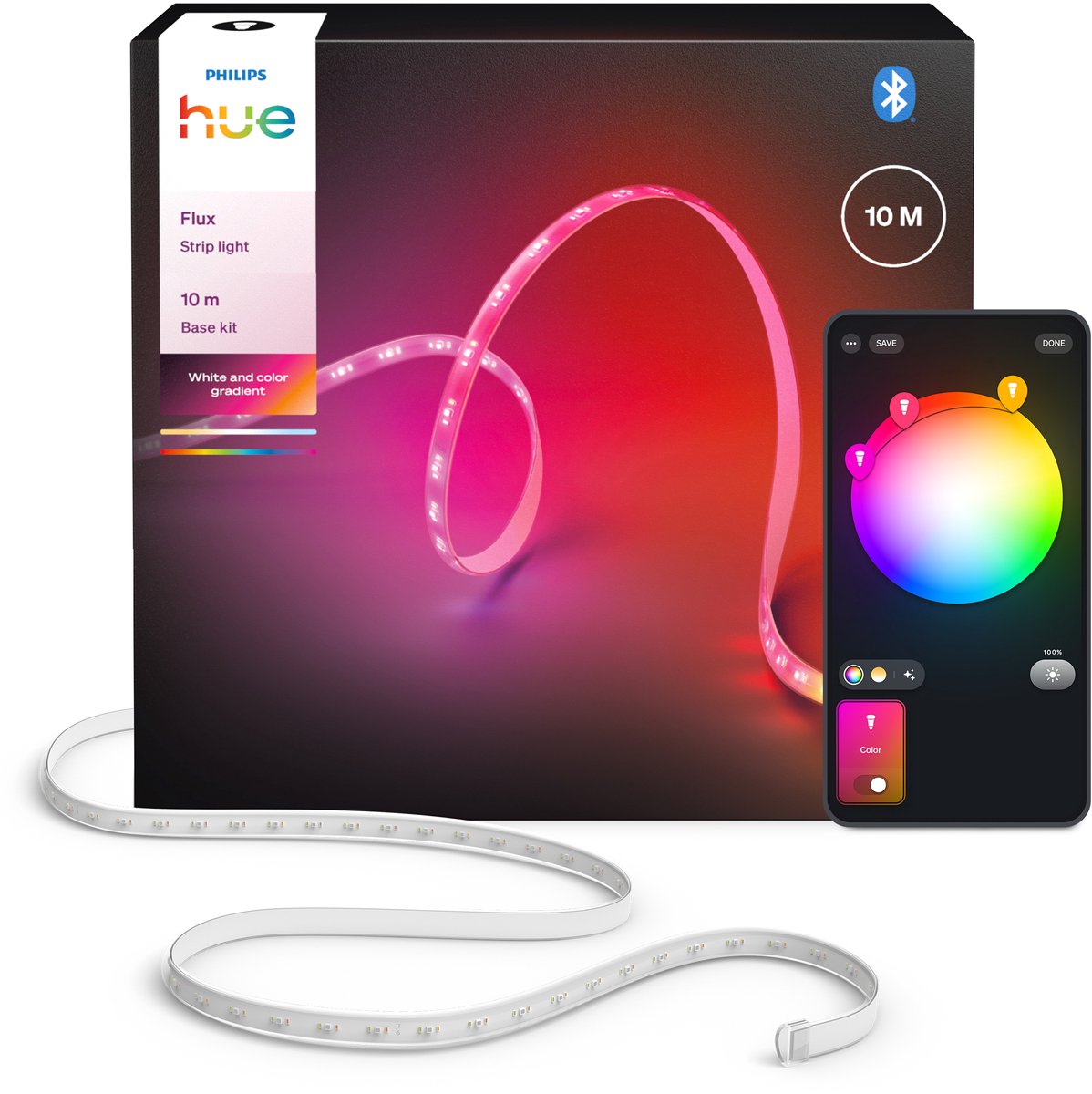 Philips Hue Flux LED strip 10 m, Chromasync™ - technologie. Gekleurd en helder, natuurlijk wit licht - 2000 lumen — afbeelding 1