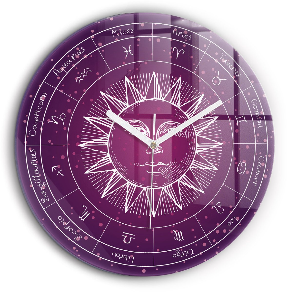 Wallfluent Wandklok - Dierenriemconstellaties Unieke Wandklok - 60 cm x 60 cm - Roze Wandklok - Witte Handen - Wandklok zonder cijfers - Wandklok Glas Woonkamer - Decoratieve Wandklok - Design Wandklok - Decoratieve Wandklok