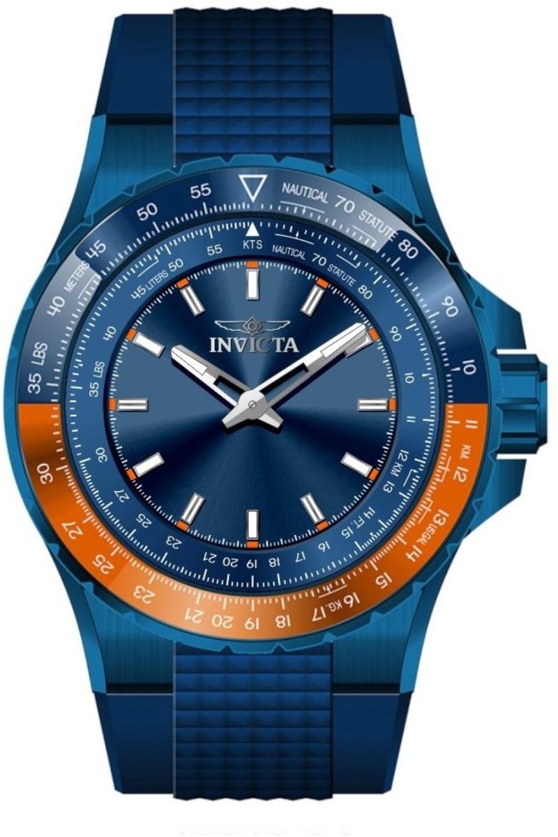Invicta Aviator 49663 Heren Horloge - Waterdicht - Analoog - Quartz Uurwerk - Roestvrij Staal met blauwe Wijzerplaat - 50mm