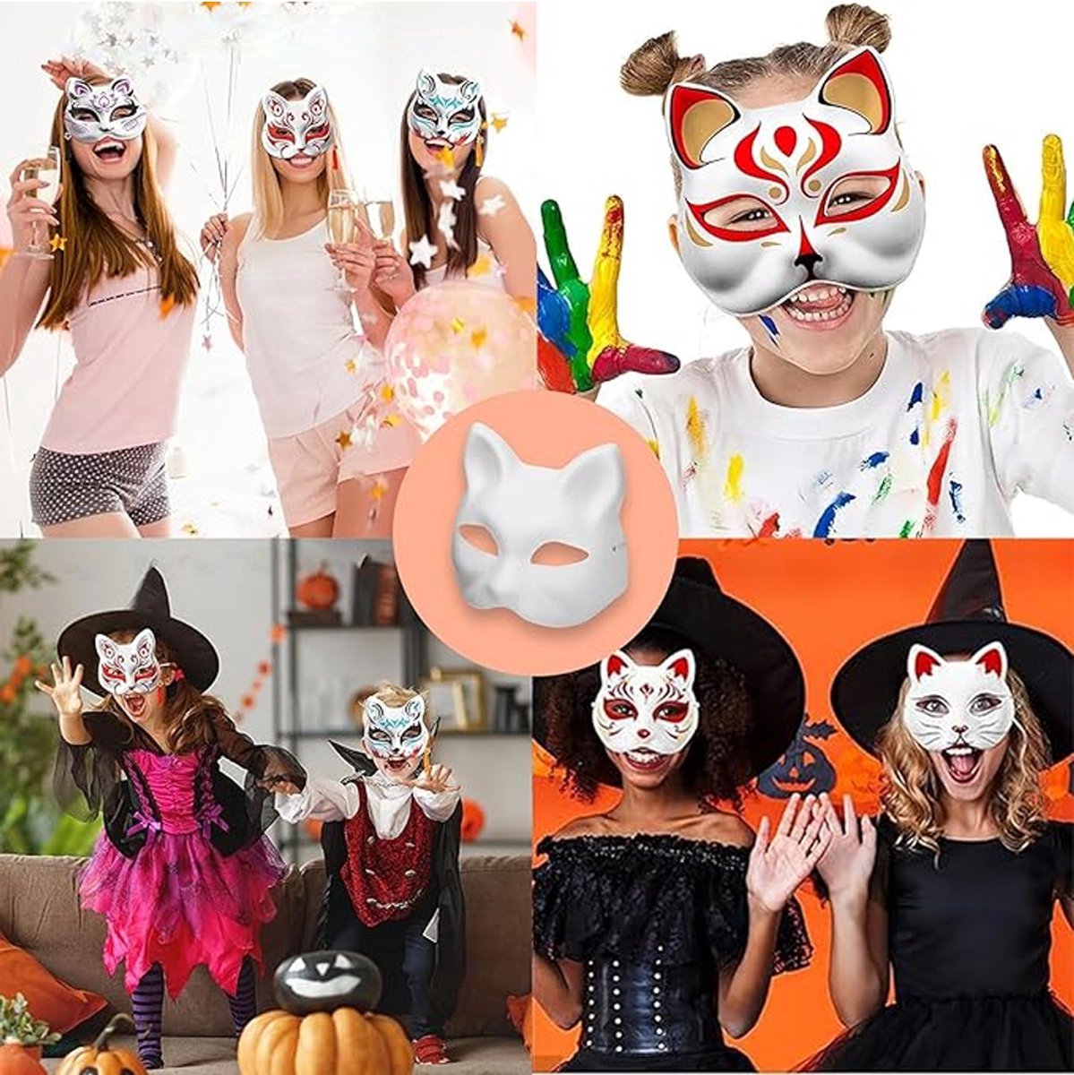 10 stuks wit doe-het-zelf papieren masker, kattenmaskers