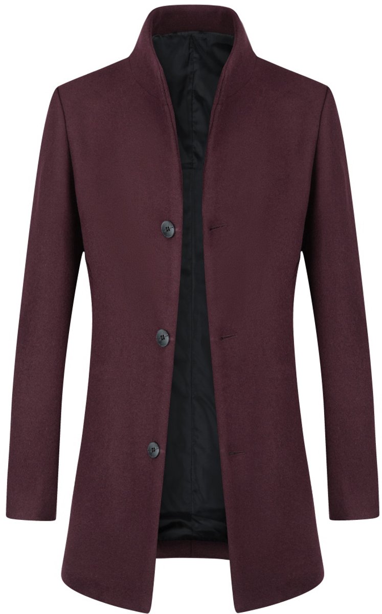 ALLTHEMEN Heren Wollen Mantel Lange Slanke Jas met Opstaande Kraag - Winter Zakelijke Jas - M