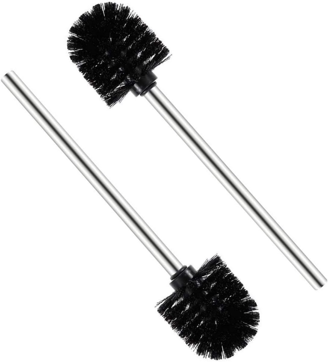 QTTVBTNA -2 Stuks Toiletborstel Set Zwart – WC Borstel met RVS Staal Handvat, Vervangbare Borstelkoppen Ø7,5 cm, Duurzaam & Hygiënisch voor Badkamer