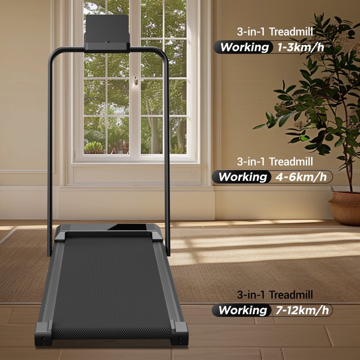 Afbeelding 3 van ROBORE SW1F loopmat met 9% helling, 12 km/u, borstelloze motor van 2,5 pk, capaciteit van 136 kg, opvouwbare loopband voor onder het bureau voor thuis en op kantoor