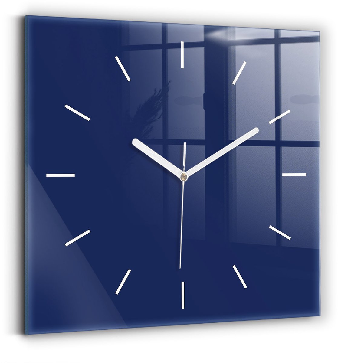 Wallfluent Wandklok - Marine Vierkante Glazen Klok - 30 cm x 30 cm - Marine Wandklok - Witte Handen - Wandklok Zonder Cijfers - Wandklok Glas Woonkamer - Vierkante Glazen Wandklok - Industrieel Wandklok - Vierkante Glas Klok
