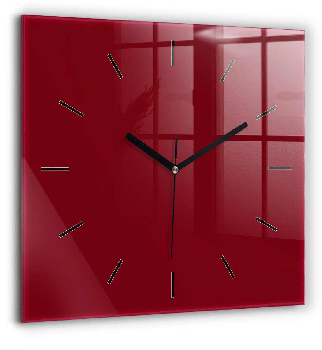 Wallfluent Wandklok - Bourgondië Vierkante Glas Klok - 60 cm x 60 cm - Bourgondië Wandklok - Zwarte Handen - Wandklok Zonder Cijfers - Kinder Wandklok Glas - Vierkante Glazen Klok - Minimalistisch Wandklok - Vierkante Glazen Wandklok