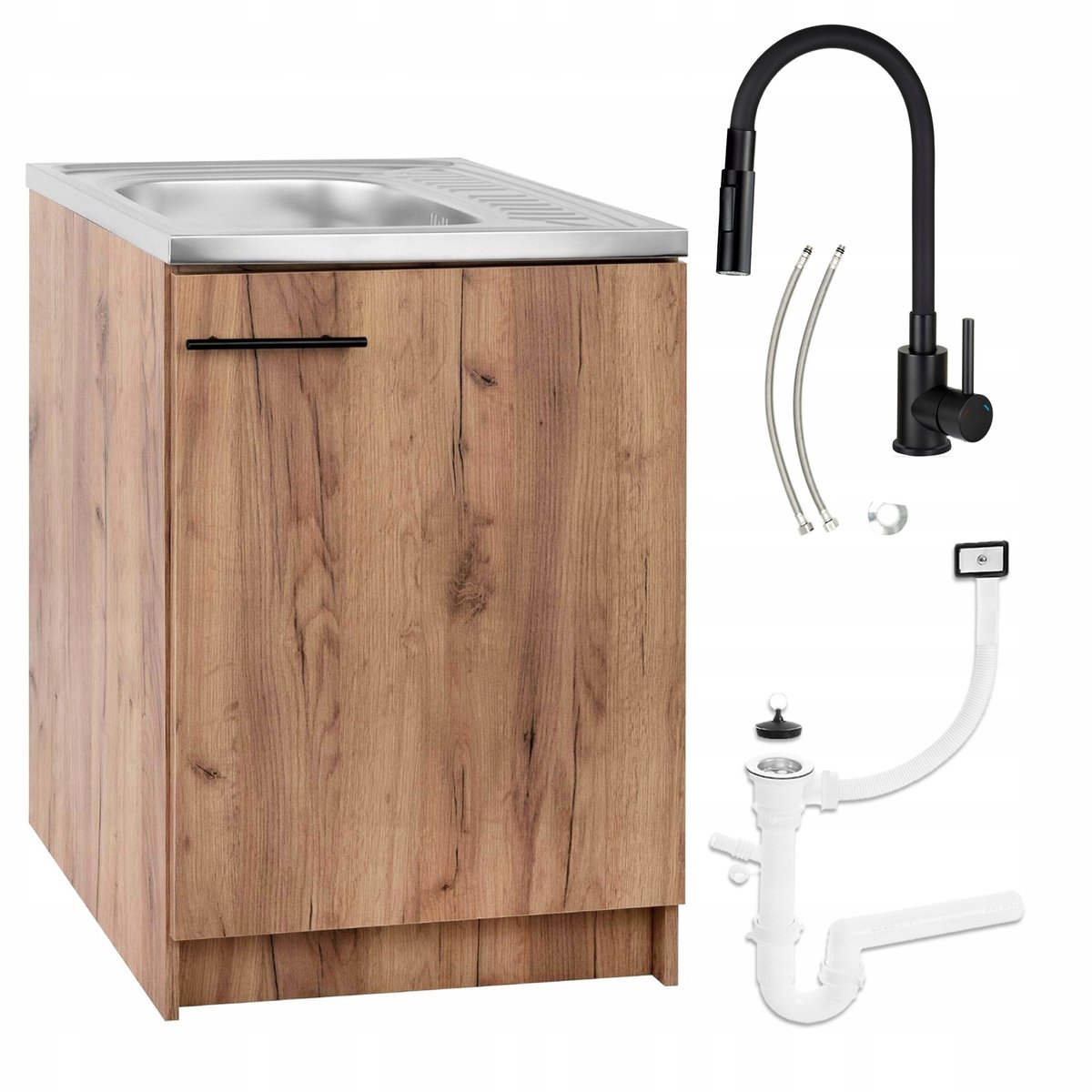 STAMAR Keukenonderkast 60 cm met RVS spoelbak, keukenkraan en sifon - goud eikenlook Gouden Eik