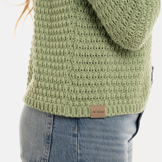 Knit Factory - Becky Knitted Cardigan - Cardigan tricoté pour femme - Cardigan court à hauteur de hanches - Cardigan femme vert clair composé de 30 % laine et 70 % acrylique - Vert Sage - 40/42