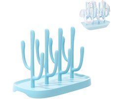 Droogrek voor babyflessen - Flessendroogrek - Draagbaar flessenrek - Uitneembaar - Droogrek met lekbak - Geschikt voor zuignappen, bekers en babyflessen en accessoires - Blauw
