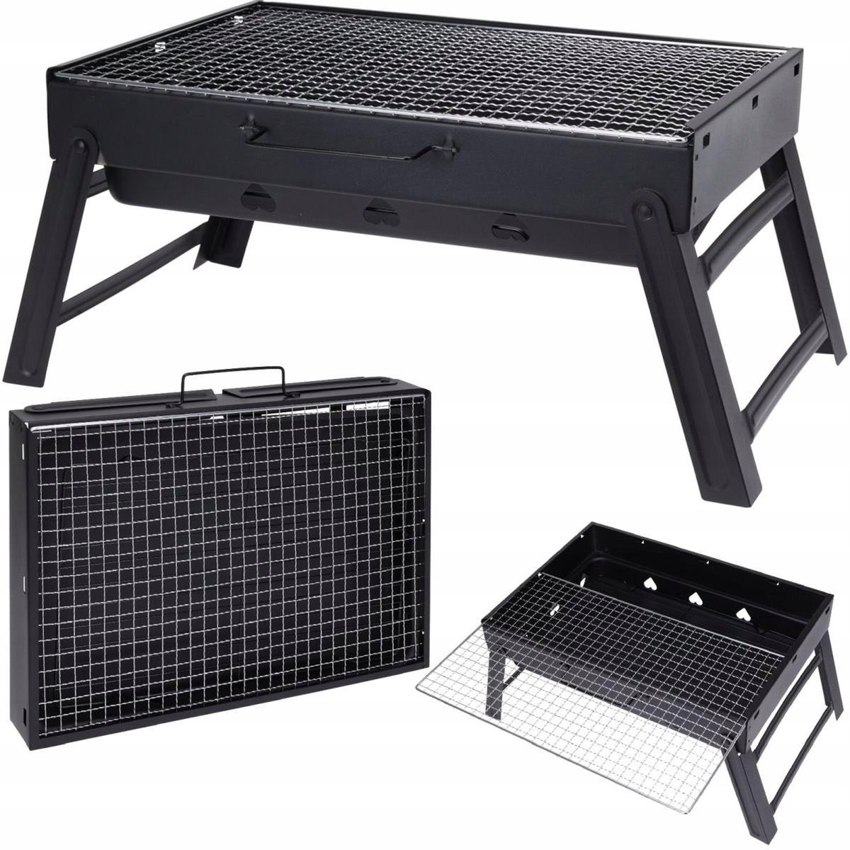 Draagbare Opvouwbare Koolgrill met Koffer en Handvatten - Zwart