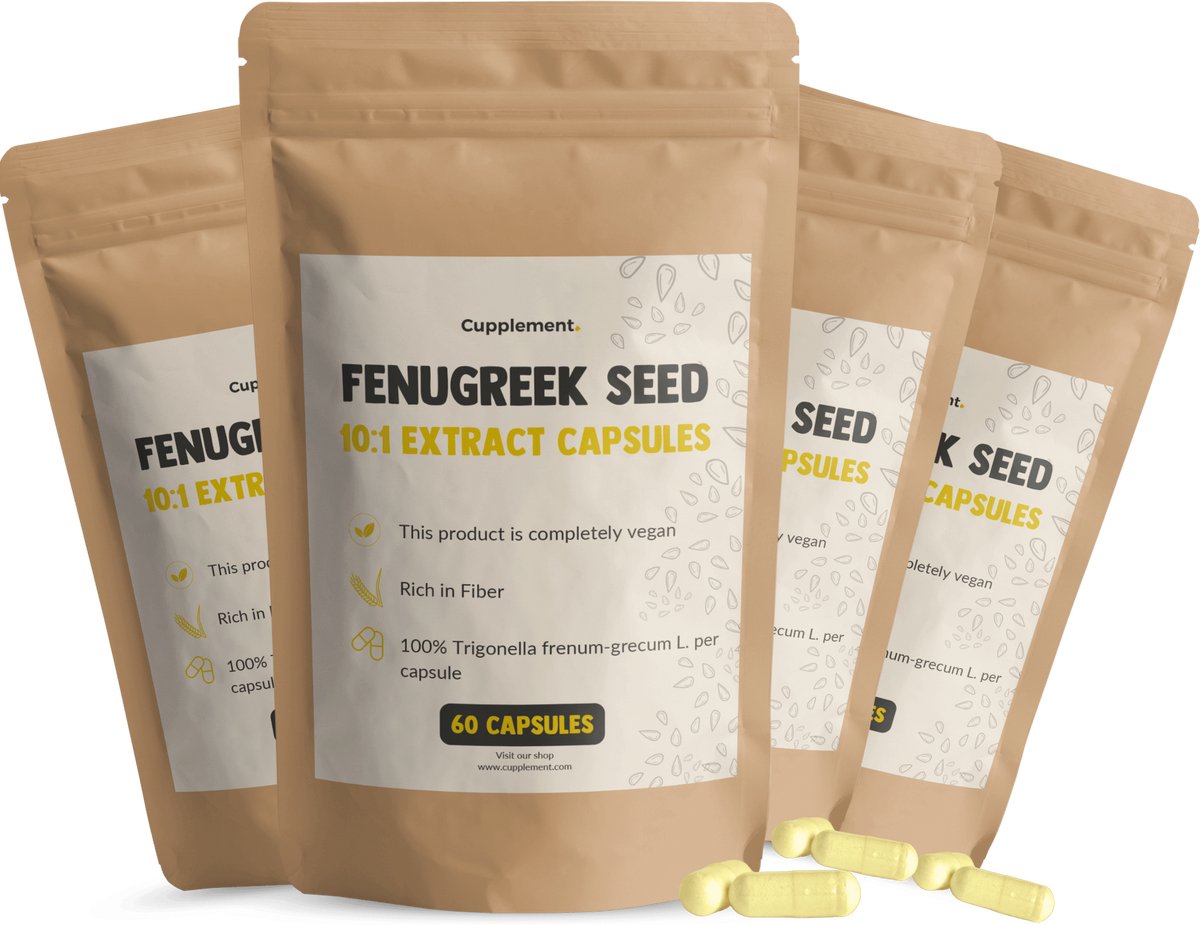 Cupplement Fenegriek 10.000 mg per dagdosering Combideal 4x 60 capsules - Fenugreek - Hormoonbalans - Boezemvriendjes alternatief - fenegriek zaad geen fenegriek olie - Vegan - Zonder toevoegingen - Lab getest - 60 dagen voorraad per zakje -