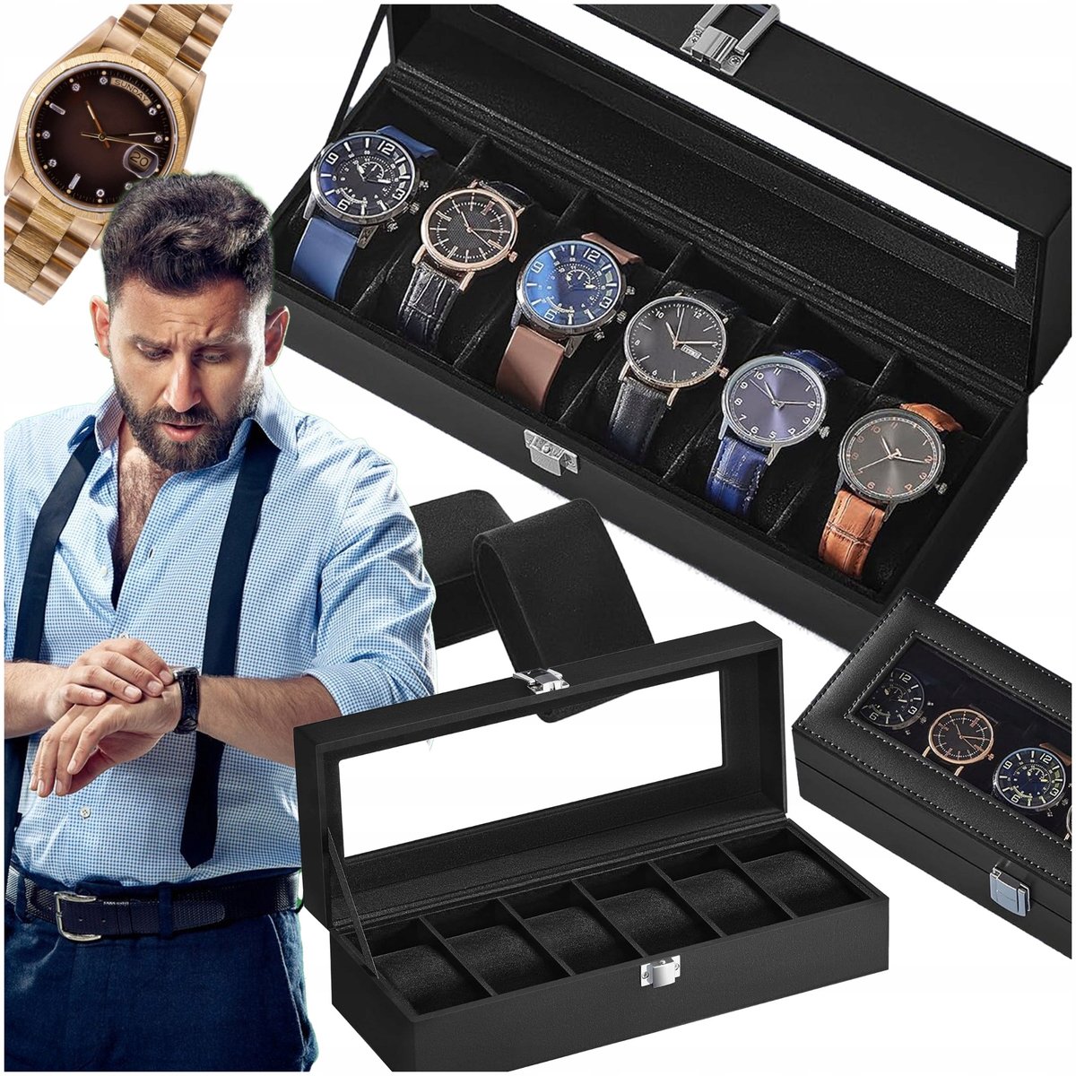 Luxe Horloge Organizer voor 6 Horloges - Zwart
