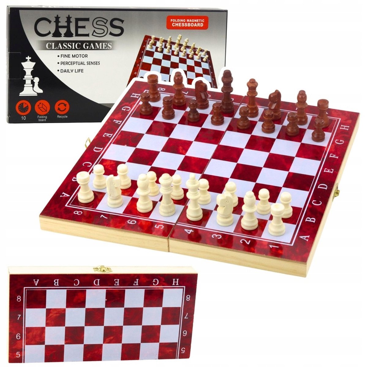 Houten 3-in-1 Spel: Schaak, Dammen & Backgammon, 30x30cm