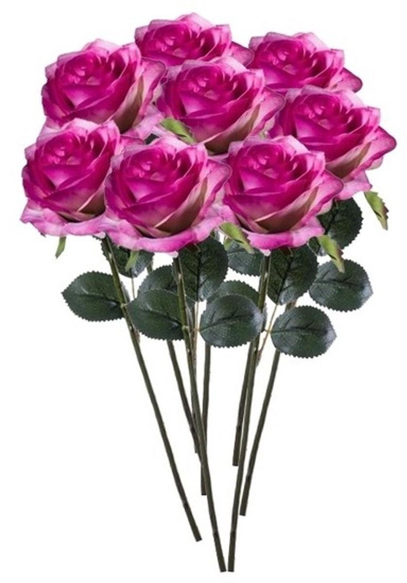 Bellatio Flowers & Plants Emerald Kunstbloemen roos - 8x - rozen - Simone - fuchsia - 45 cm - decoratie bloemen Paars