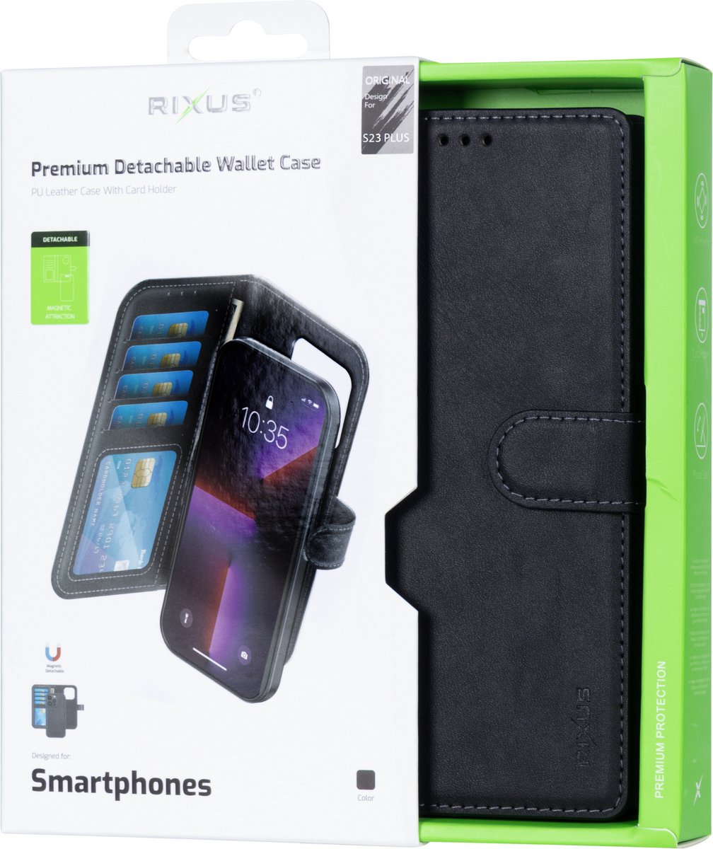Rixus For Samsung Galaxy S23 Plus Duo Magnetic Detachable Wallet Black