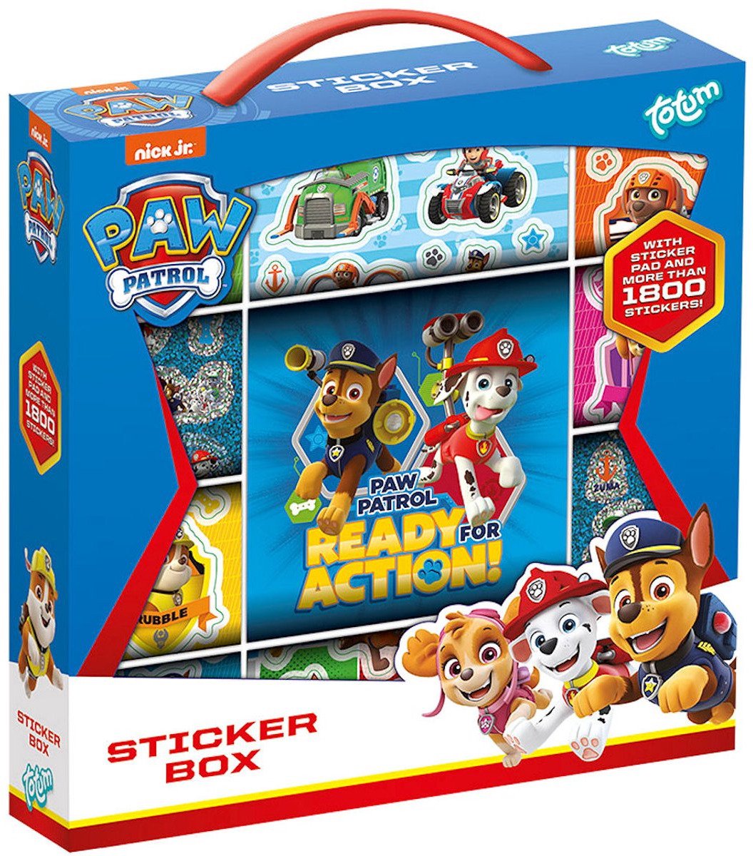 Bol.com PAW Patrol Stickers Totum sticker box 500+ speelgoed junior vanaf 3 jaar - knutselen en stickeren - 12 rollen stickers i... aanbieding