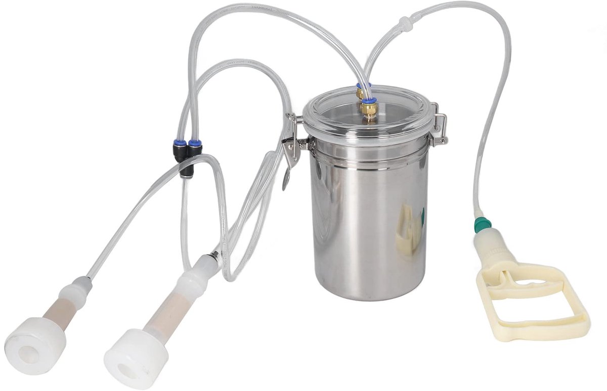 Geitenmelkmachine, 2L Melkmachine Handleiding Geitenmelker Rvs Fles Draagbare Melkset voor Melk Plant Farm