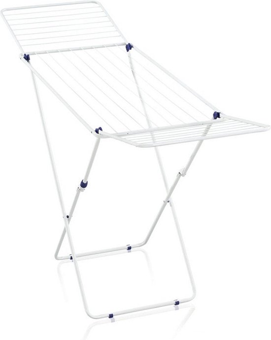 Wit Leifheit Classic 200 Easy droogrek met blauwe accenten, op witte achtergrond.
