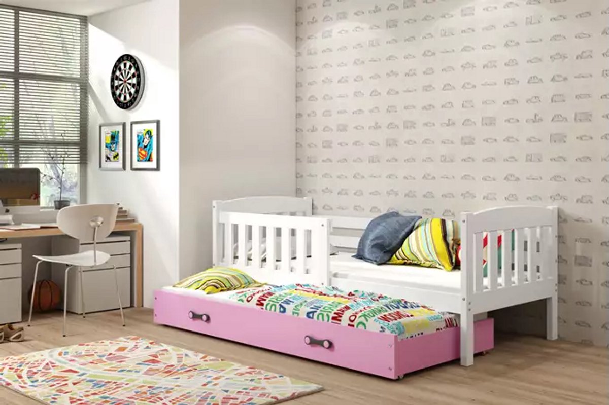 BMS - KUBUŚ Pull-Out Kinderbed - 80x160 cm - Wit/Pink