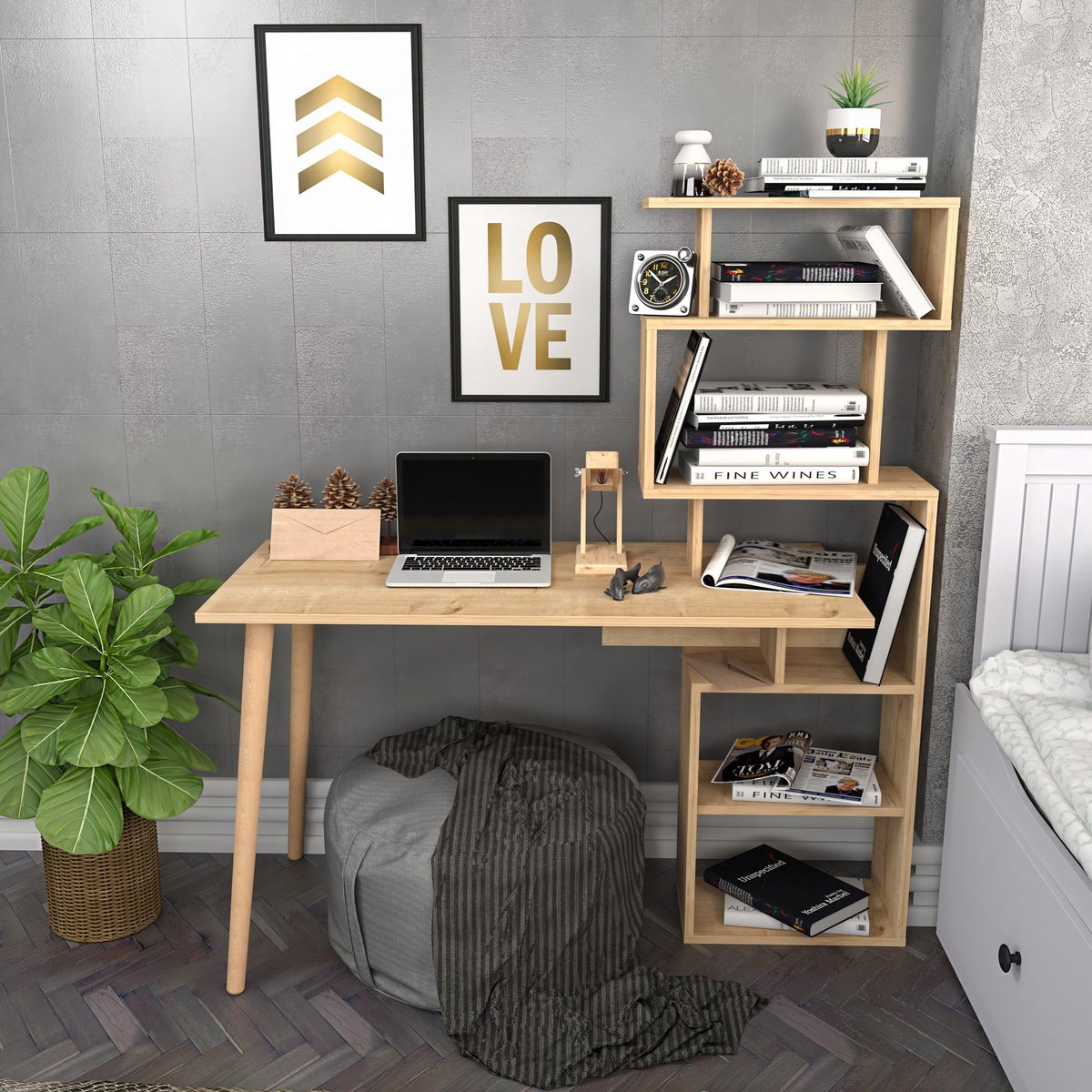 Skye Decor , Bureau, Vina - Oak, Gemelamineerde spaanplaat, Eiken, 133 x 55 x 146,4 cm