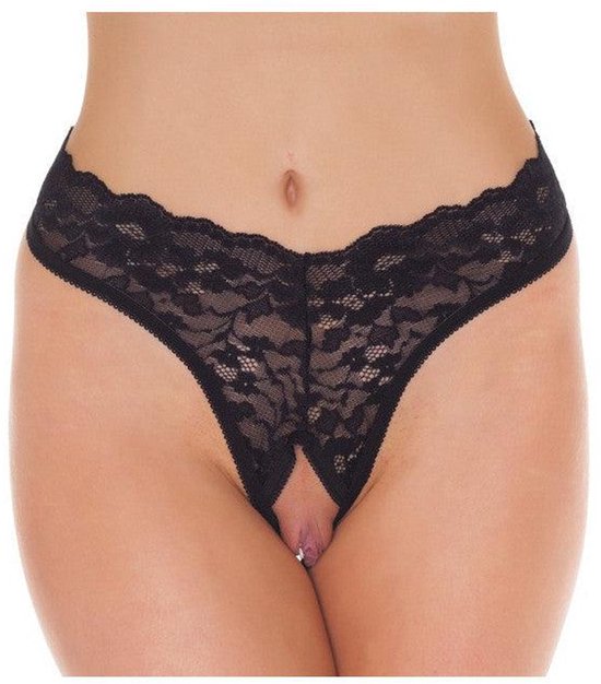 Dentelle stretch avec entrejambe ouvert noir