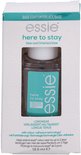 Essie here to stay base coat in verpakking, heldere nagellak in een vierkant flesje met witte dop.