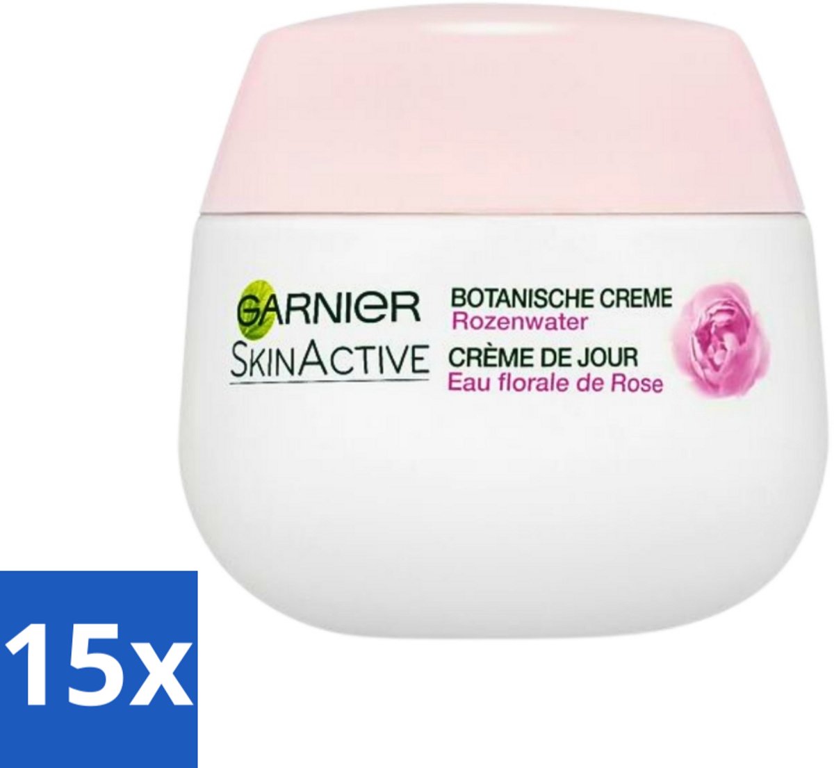 15 x Garnier - SkinActive - Botanische Dagcrème - Rozenwater - Droge & Gevoelige Huid - 50 ml - Roze Water Crème - Droge Huid Crème - Gevoelige Huid Crème - Dagcrème - Natuurlijke Crème