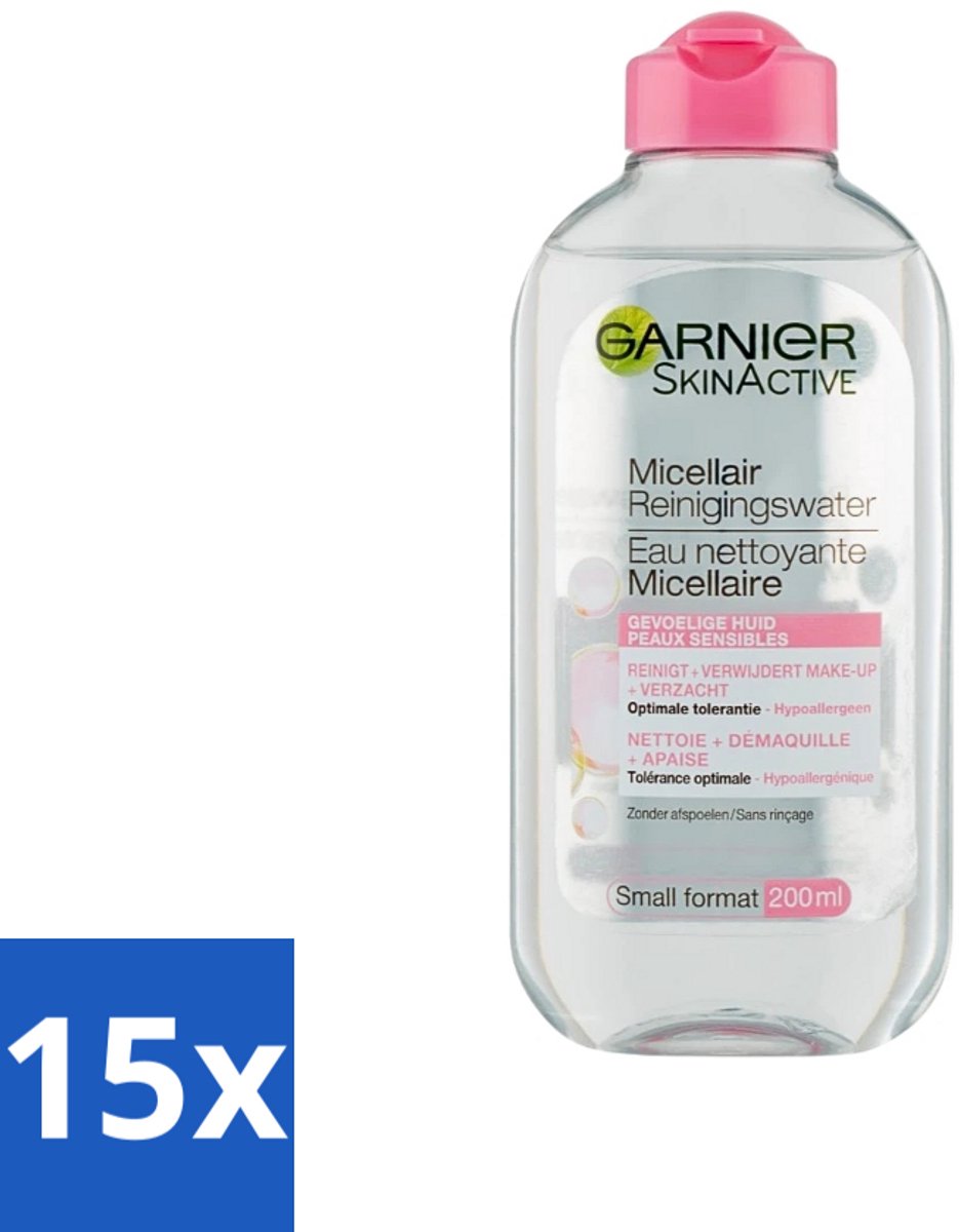 15 x Garnier - SkinActive - Micellair Water - Gevoelige Huid - Gezichtsreiniger - 200 ml - Gevoelige Huid - Gezichtsreiniger - Micellair Water - Make-up Verwijderen - Huid Reinigen