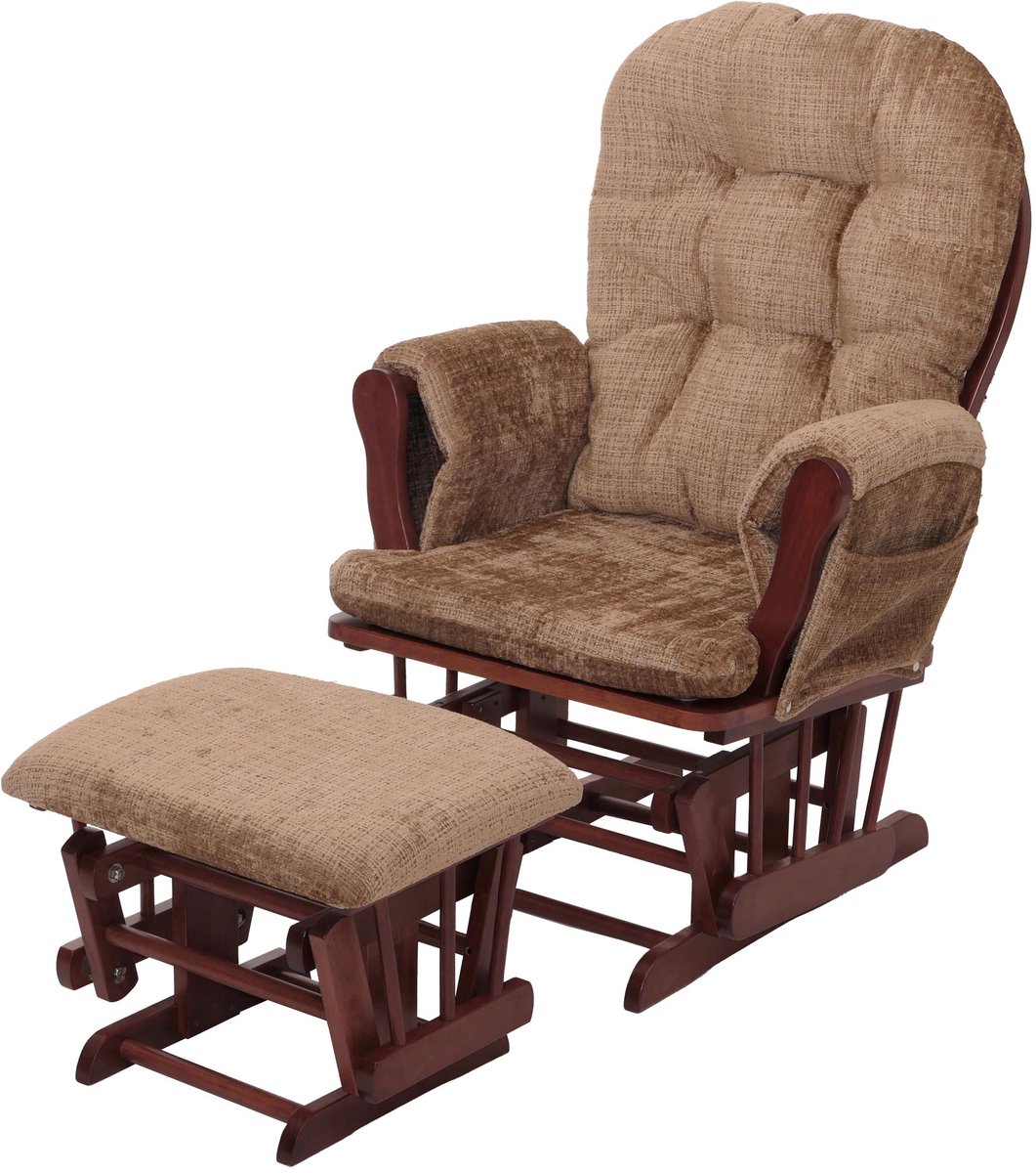 Relaxstoel MCW-C76, schommelstoel met voetenbankje, bekleding van chenille (465 g/m²) ~ lichtbruin, frame donker